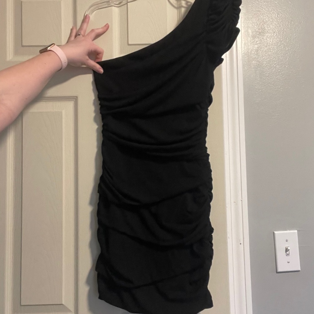 One shoulder black dress, size Large